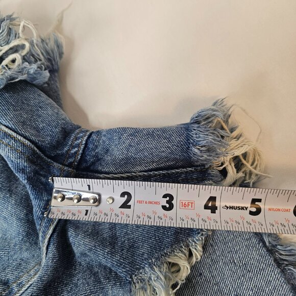 Signature 8 Blue Denim Shorts Women Distressed High Rise Button Down Size M - Picture 14 of 14